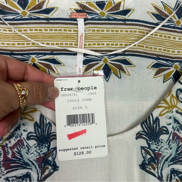 NEW Free People boho moonlight drive mini dress floral ivory combo size L - Picture 8 of 15
